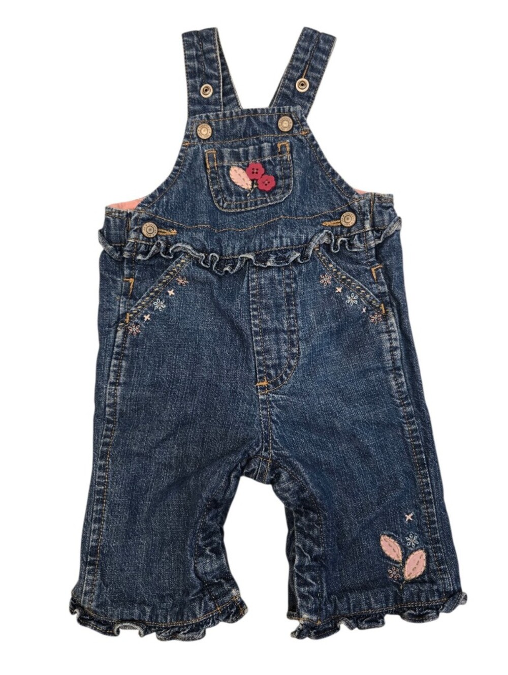 Vintage Y2k Baby Gap Denim Overall Shorts with Pink Floral Applique